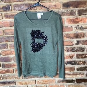 Oh MG! Green Sequined Go Your Own Way Knit Top Women's Size Medium